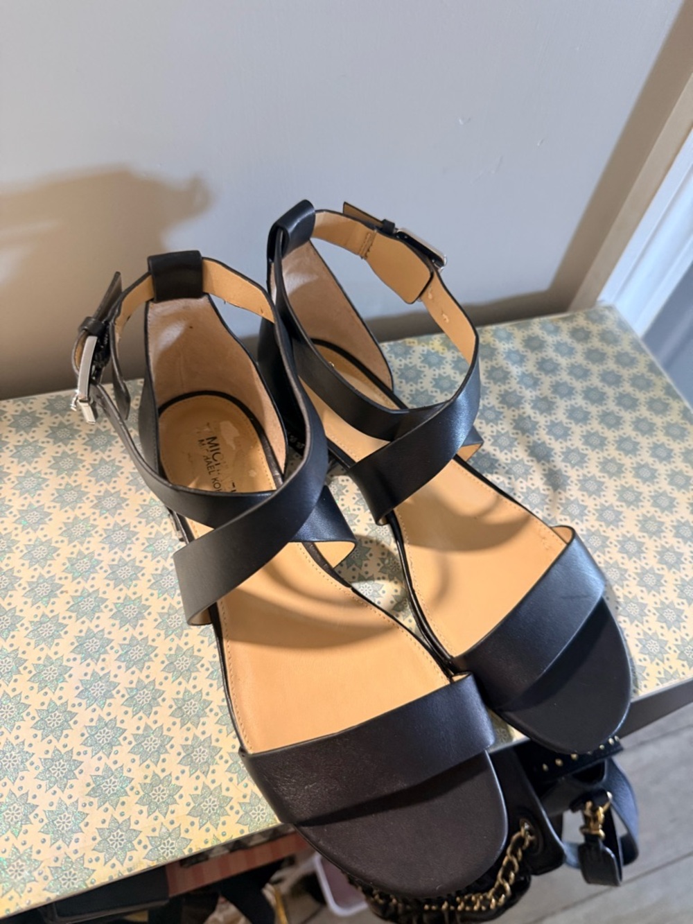 Michael Kors Black Leather Crisscross Ankle Strap Sandals